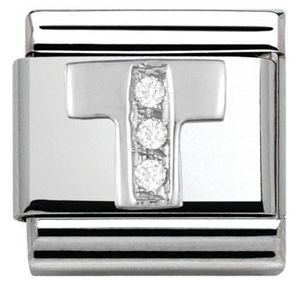 Classic LETTER S/steel. Cub. zirc,925 silver T