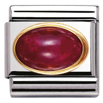 Classic OVAL SEMIPRECIOUS STONES in stainless steel with 18k gold (10_RUBY)