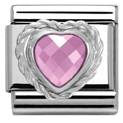 Classic HEART FACETED CZ ,S/steel,925 silver twisted setting PINK
