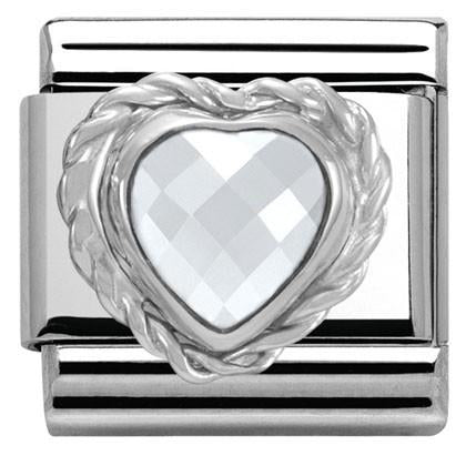Classic  HEART FACETED CZ,S/Steel,925 silver twisted setting White