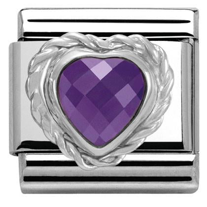 CL HEART FACETED CZ,S/Steel,925 silver twisted setting purple
