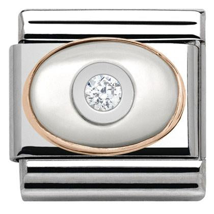 Classic MOTHER-OF-PEARL,CZ,S/Steel,9k gold, WHITE Zirconia