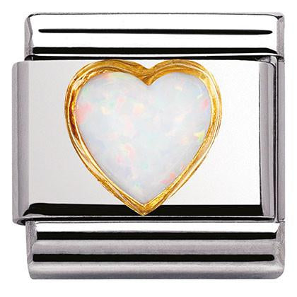 Classic STONES HEARTS,S/Steel,18k gold  WHITE OPAL