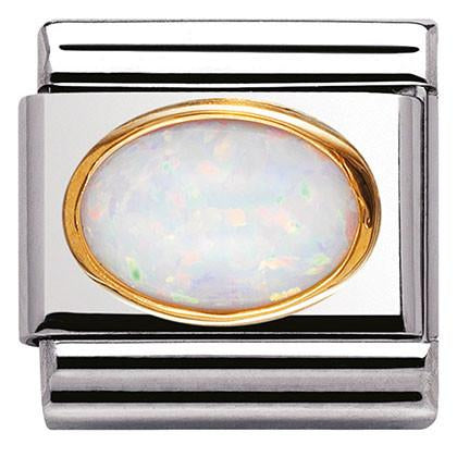 Classic oval hard stones in stainless steel and gold 18k WHITE OPAL