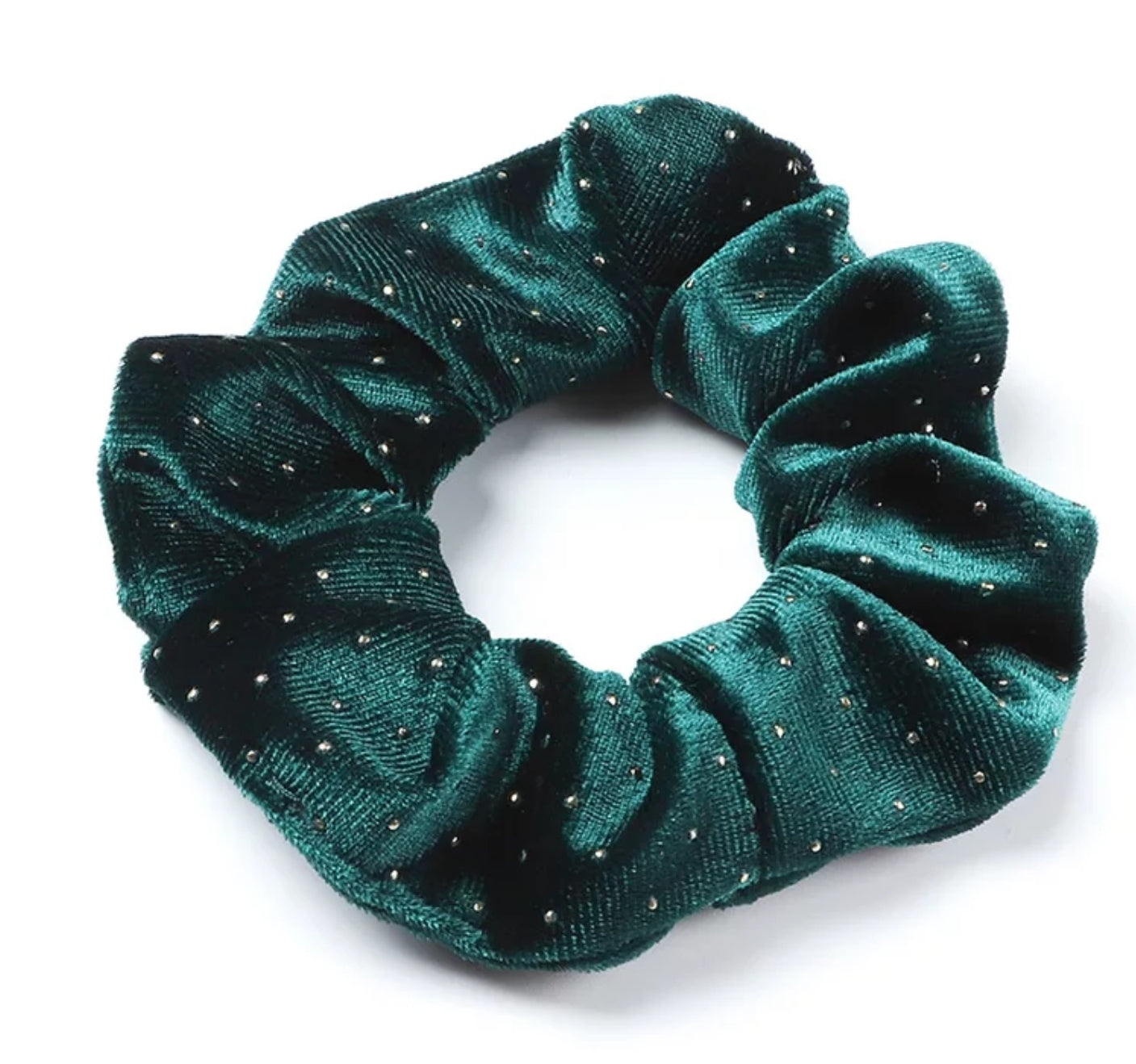 Velvet emerald green & gold scrunchie