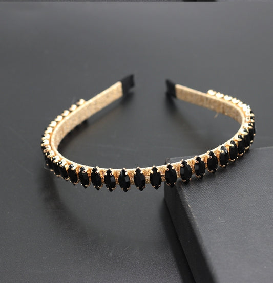 Gold threaded black gemstone hair band