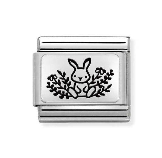 Classic Silver Rabbit with Flowers Charm