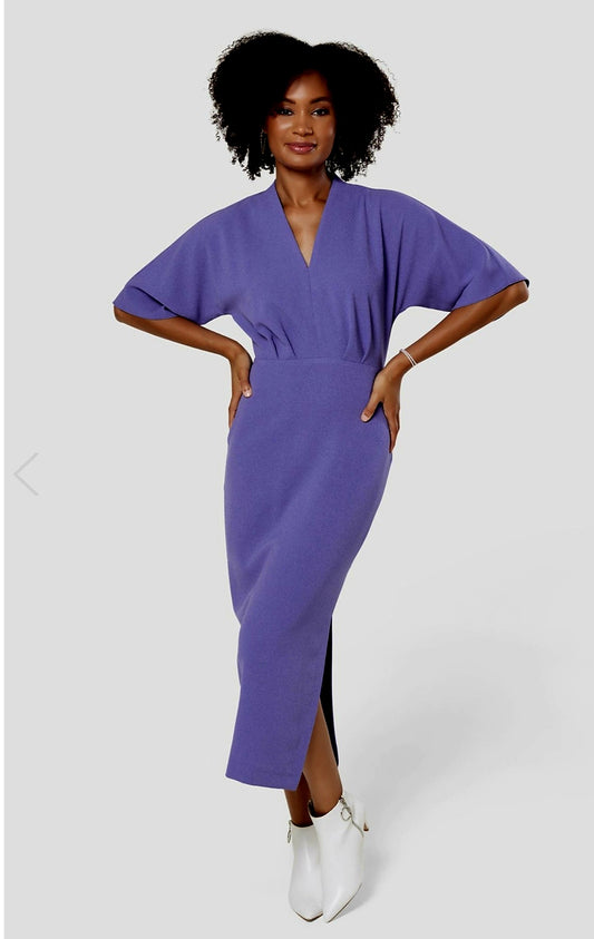 LILAC PURPLE PENCIL KIMONO SLEEVES MIDI DRESS