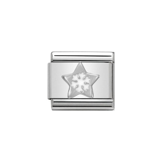 Classic Silver Star With White Snowflake Charm