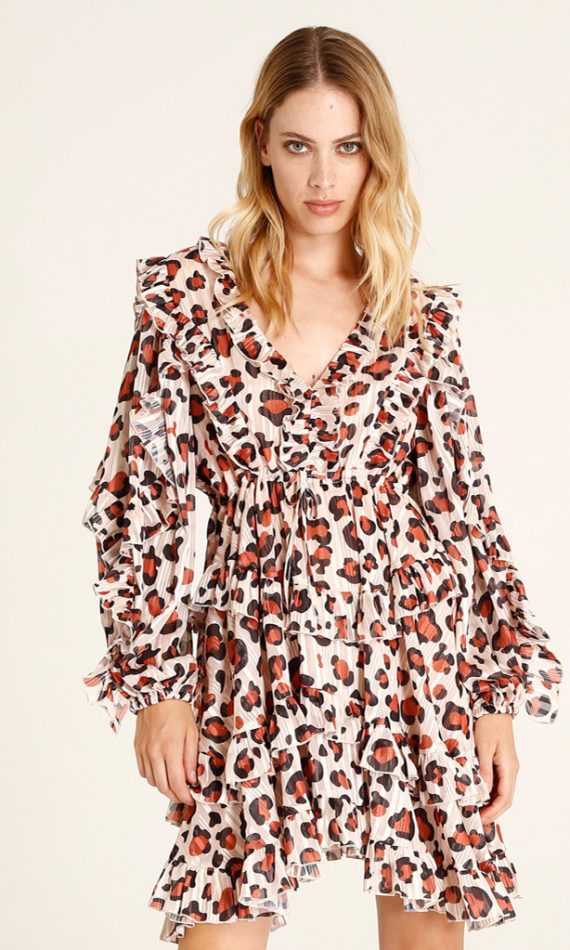 Ashley short dress @ animal print ruffle