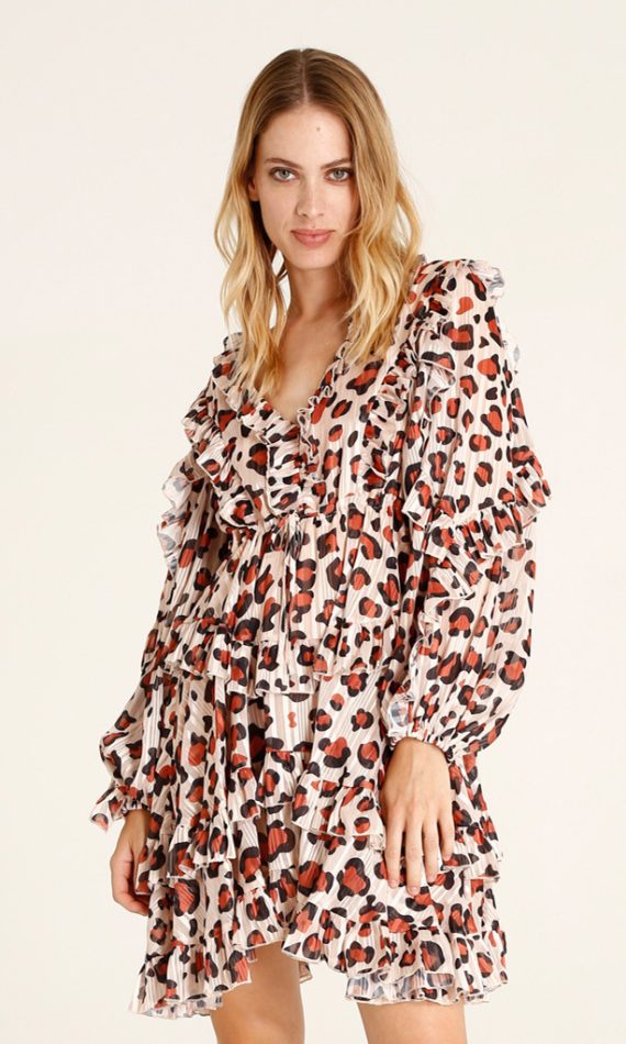 Ashley short dress @ animal print ruffle