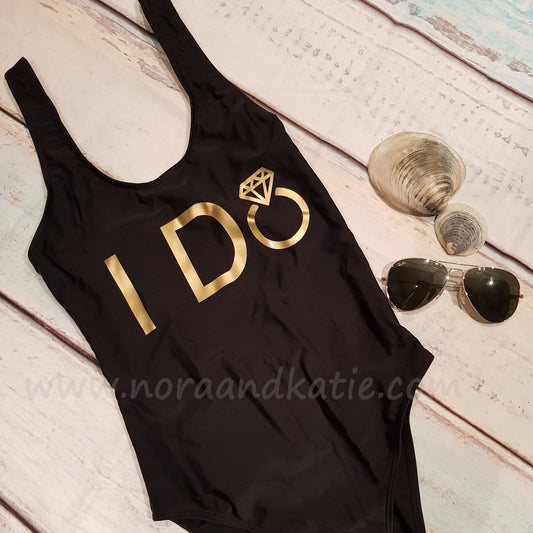 Black and Gold "I Do" All in one swimsuit