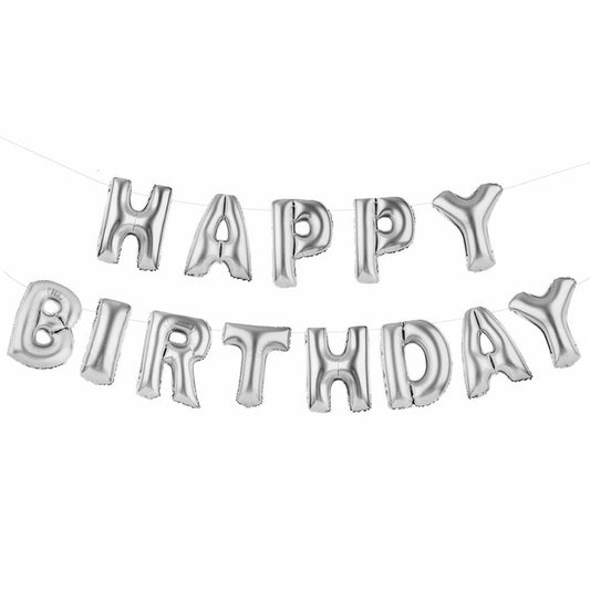 Happy Birthday Balloon Bunting Silver