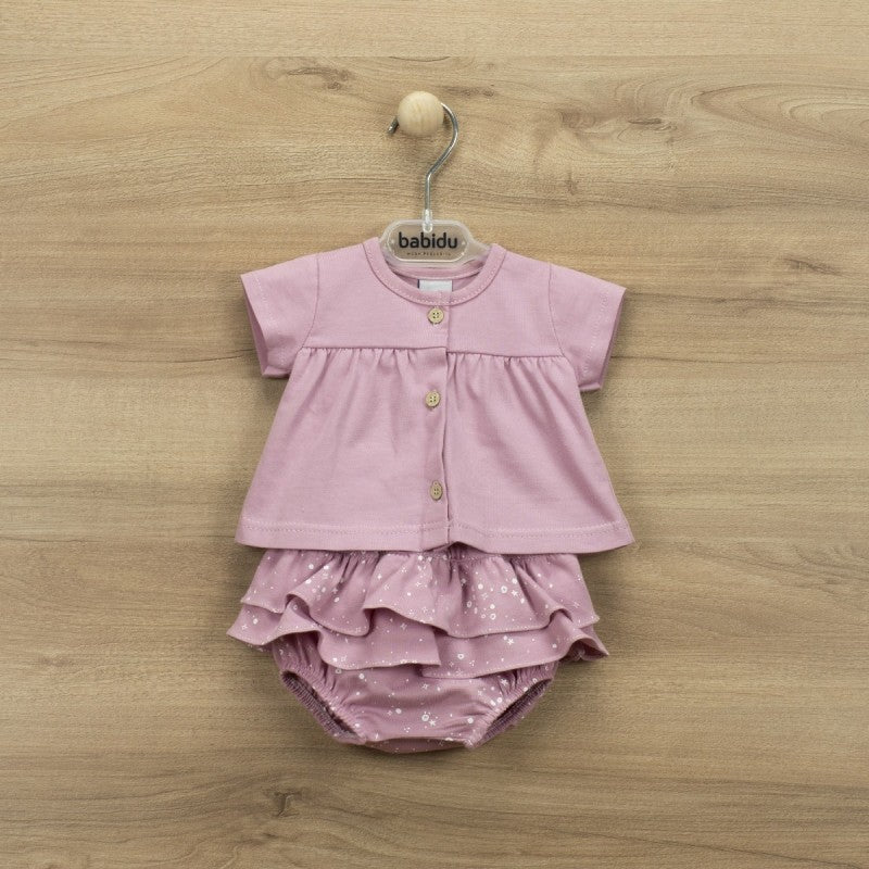 BABY GIRL STARS SET WITH RUFFLED ROMPER WITH T-SHIRT