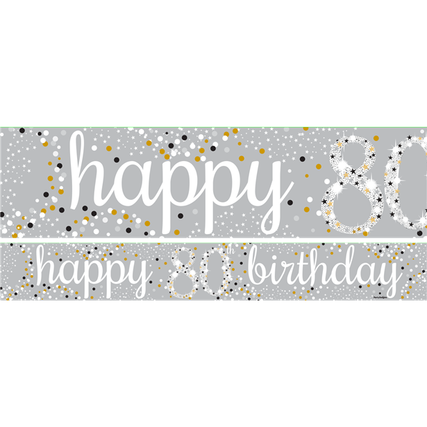 80th Birthday Paper Banners 1 design 1m each - 3 pack
