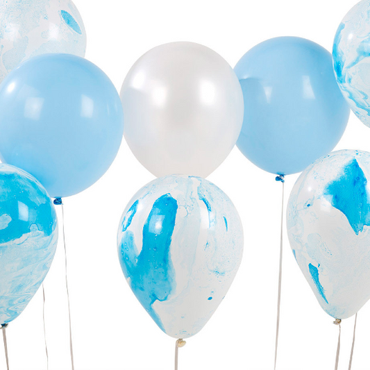 Blue Marble Effect Balloons - 12 Assorted