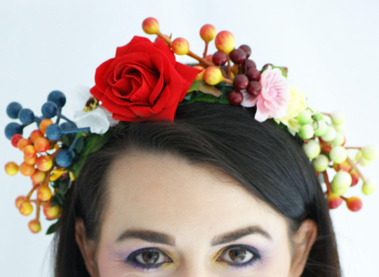 Festival Red, Orange and Blue Floral Crown Headpiece