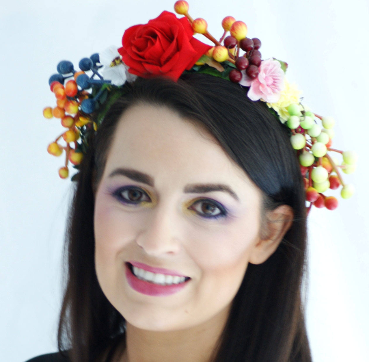 Festival Red, Orange and Blue Floral Crown Headpiece