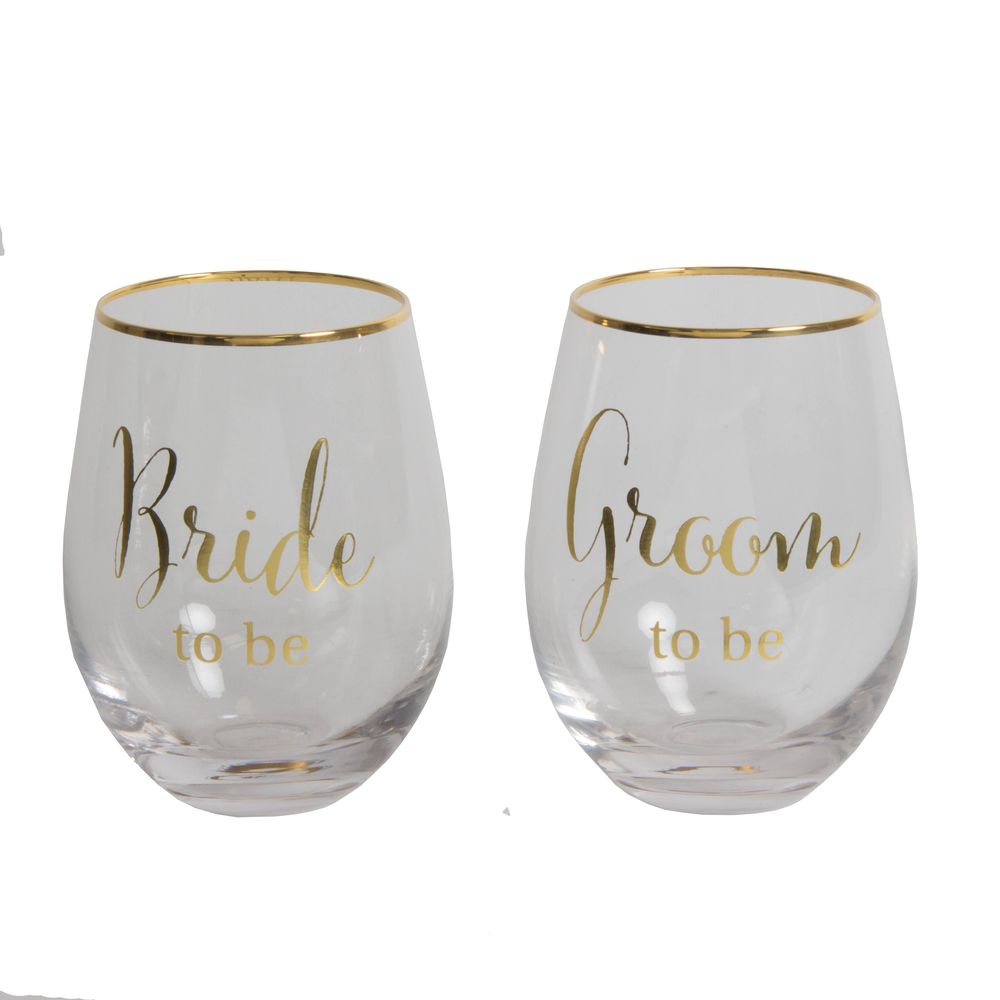 Gold Groom/Bride to Be Stemless Wine Glasses