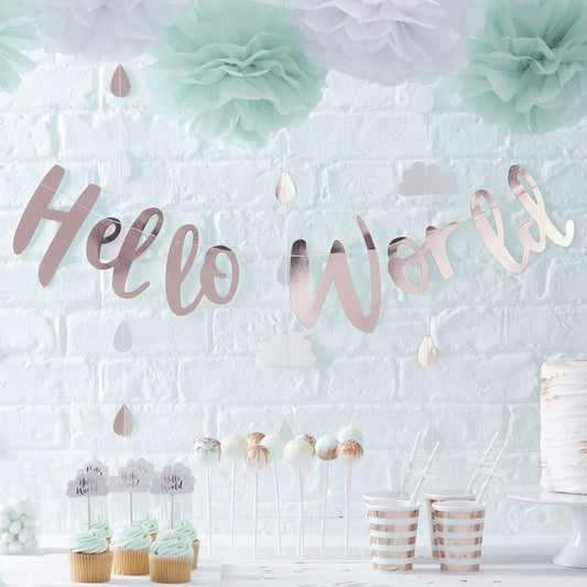Rose Gold Baby Shower Bunting - Rose Gold Hello World Bunting