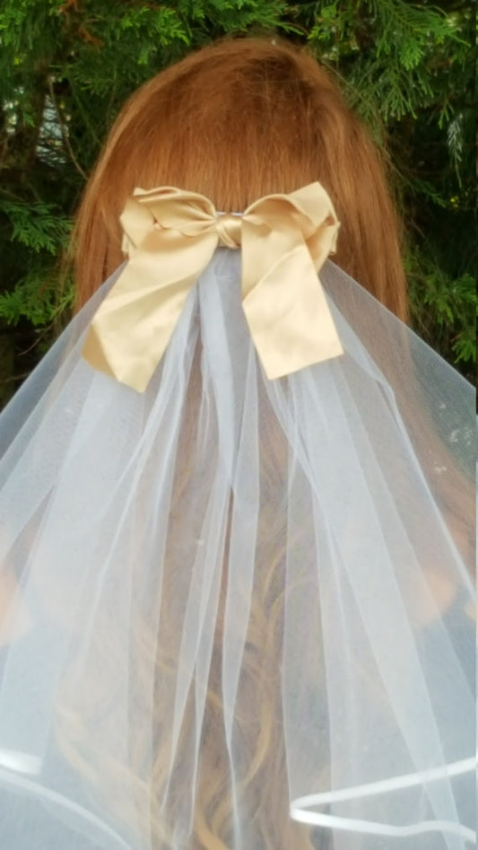 Satin Deep Red Bow Veil
