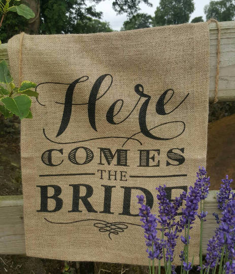 Here comes the Bride burlap sign