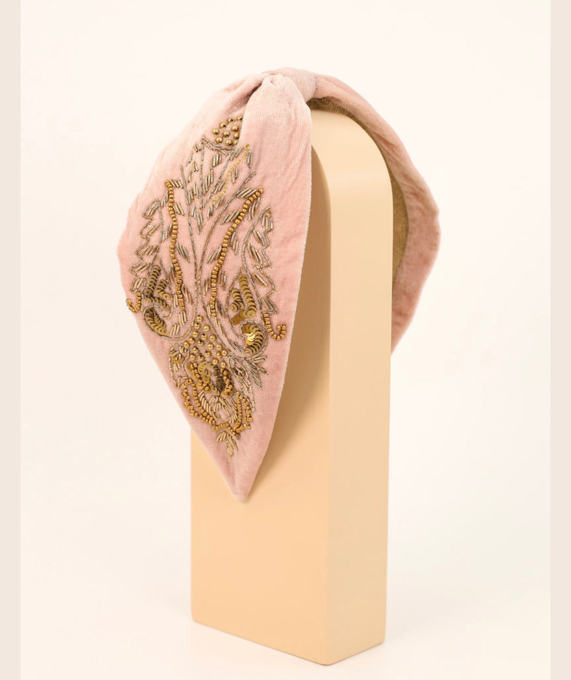 Embellished Wide Velvet Headband - Petal