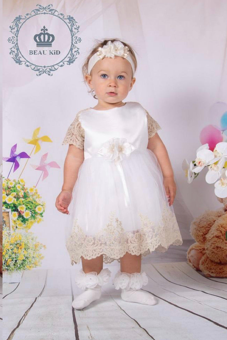 Christening gown - Ivory & champagne