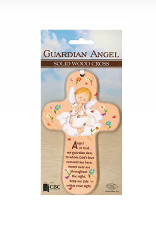 Solid Wood Cross 6 inch/Guardian Angel (34632)