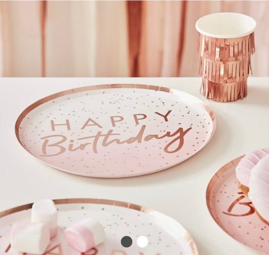 ROSE GOLD OMBRE PAPER HAPPY BIRTHDAY PLATES