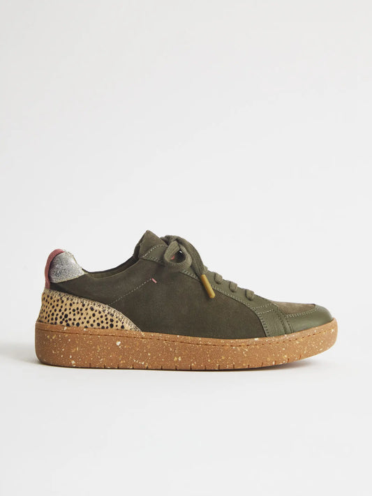 LEATHER SUEDE TRAINER Khaki Green