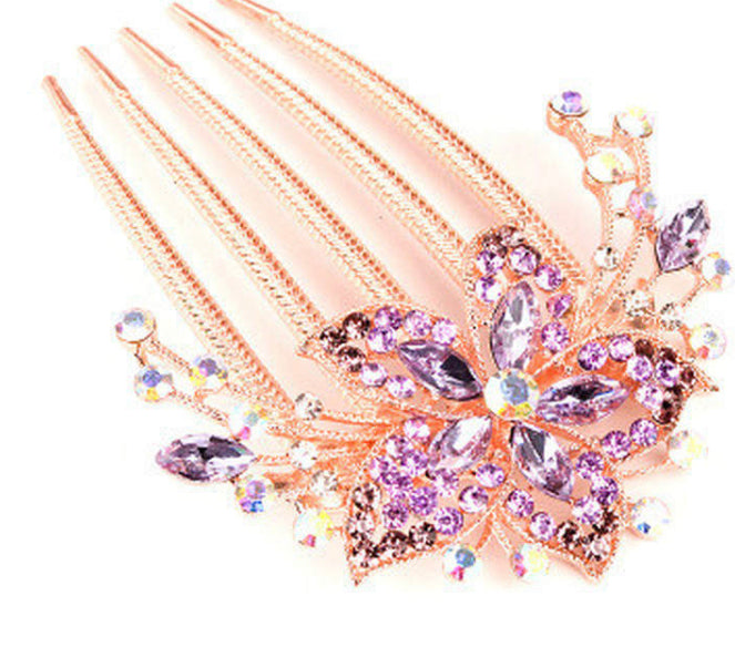 Rose Gold comb - purple gems