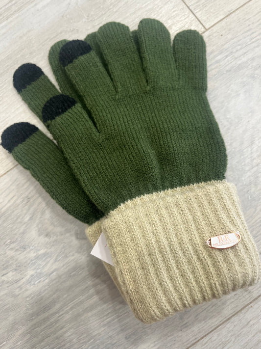 Rosie Gloves Khaki - print green & cream Rant & Rave