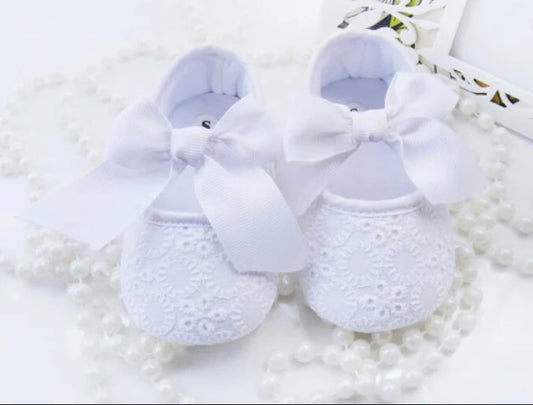 Christening Shoes - White Bowtie