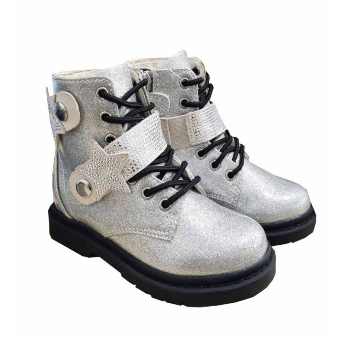 Lelli Kelly Silver Glitter Patent 'Stella' Boots With Diamante Star Strap