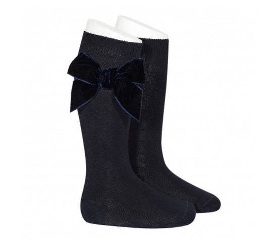 Condor Knee High Socks - Side Velvet Bow NAVY 480