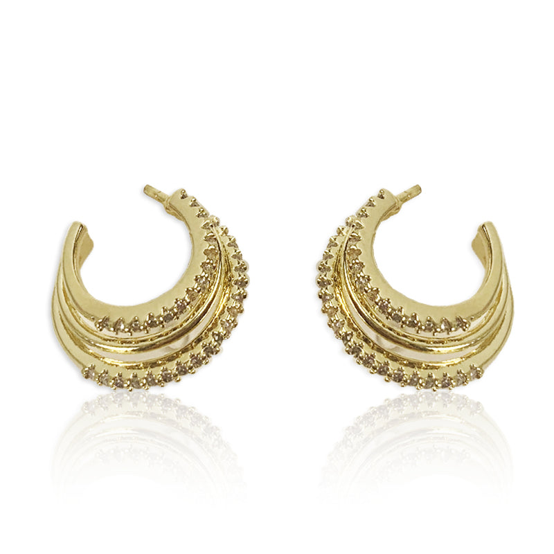 GOLD 3 TINY HOOPS STUD EARRINGS