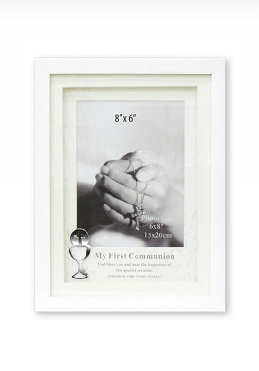 Communion Photo Frame/White Finish/Symbolic (C46255)