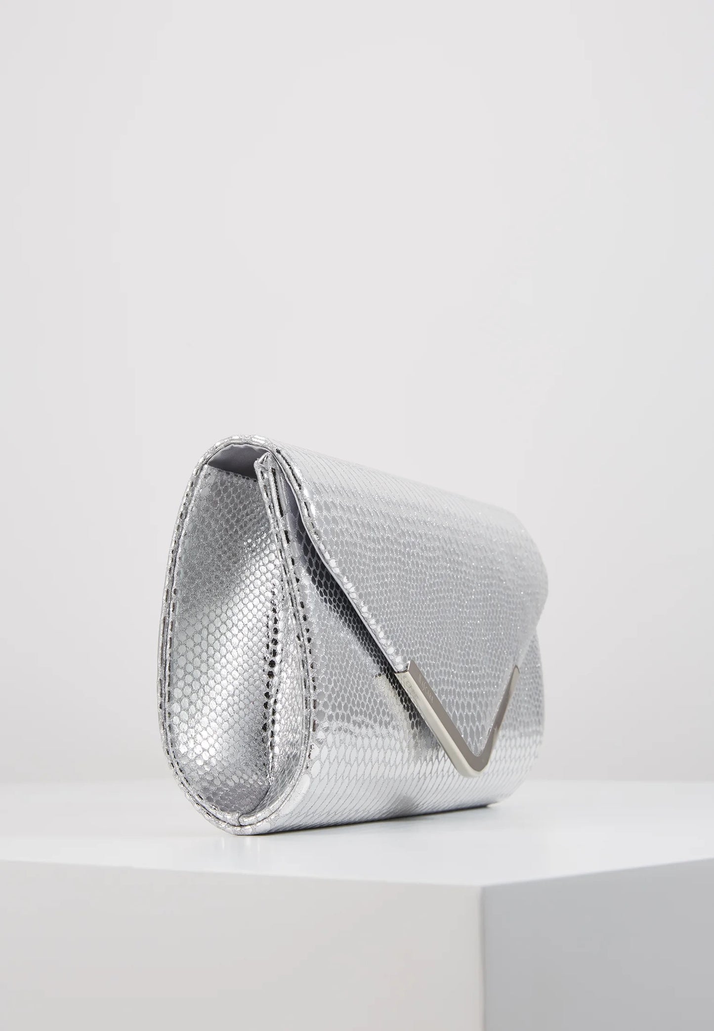 Silver Metallic Python clutch bag