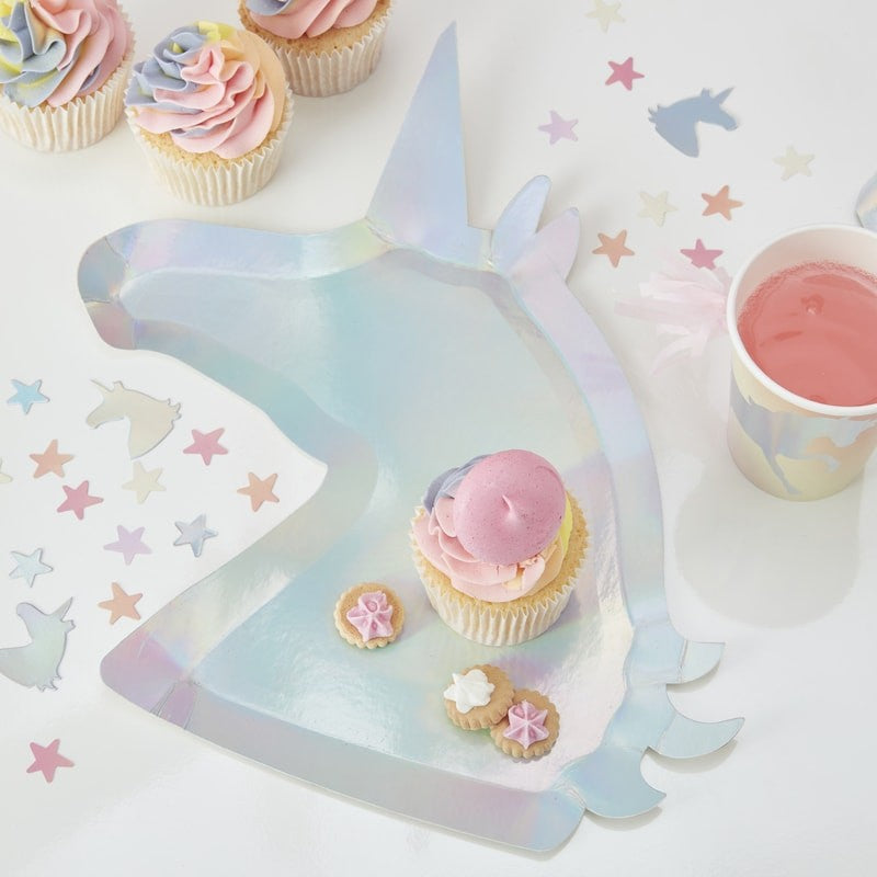 Unicorn Shaped Iridescent Paper Plates - MAKE A WISH