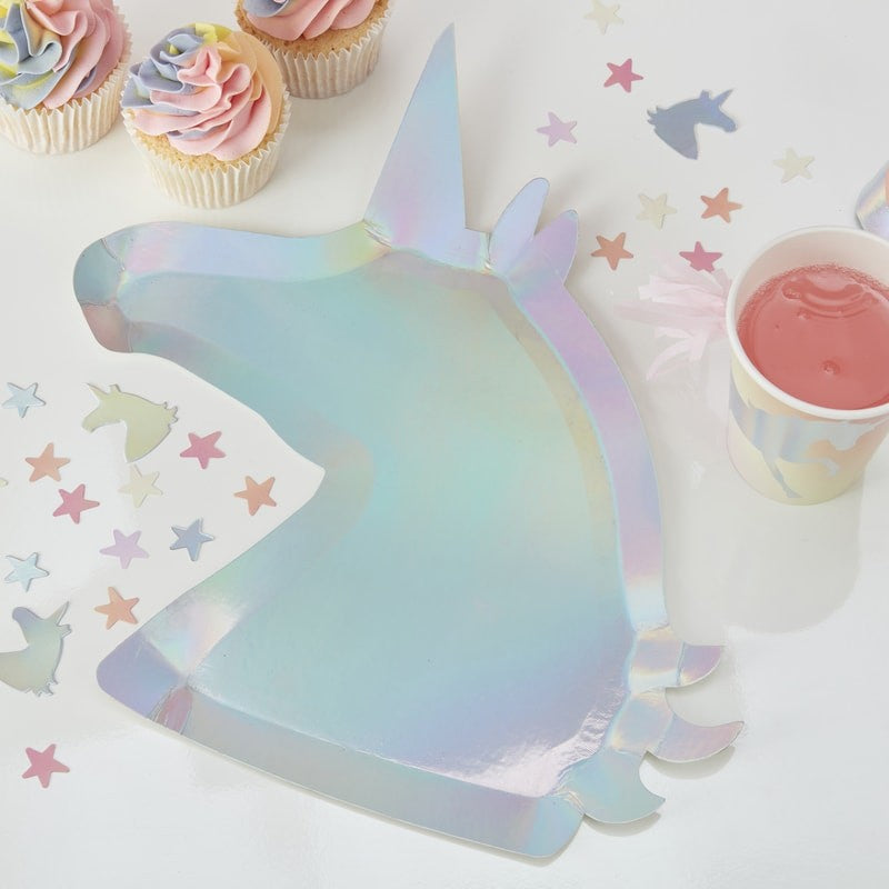 Unicorn Shaped Iridescent Paper Plates - MAKE A WISH