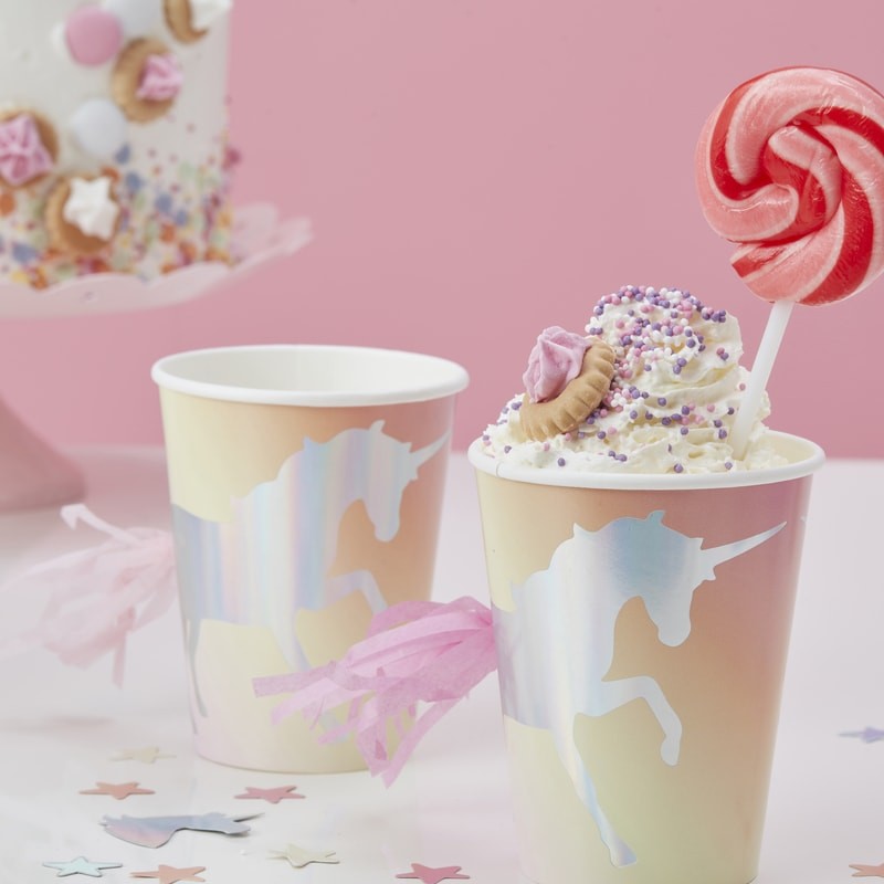 Unicorn Iridescent Foiled Tassel Paper Cups - MAKE A WISH