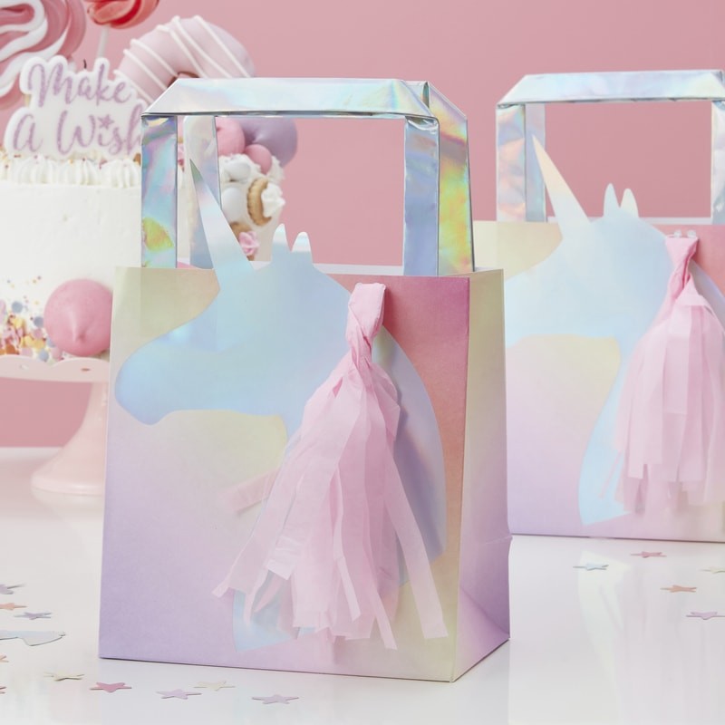 Unicorn Iridescent Foiled Tasseled Party Bag - MAKE A WISH
