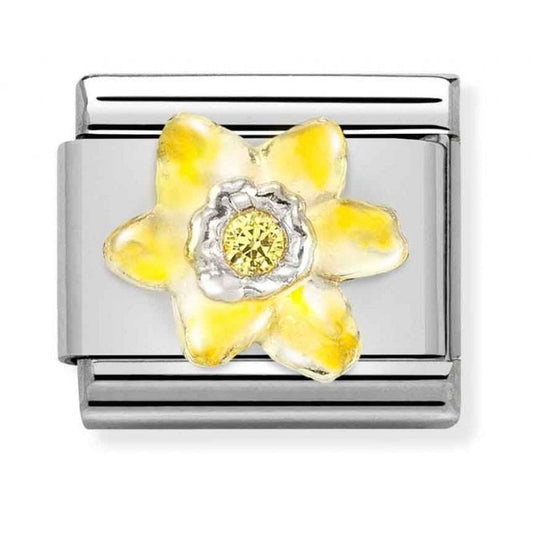 Yellow Flower with Yellow CZ Stone Silver Shine Charm