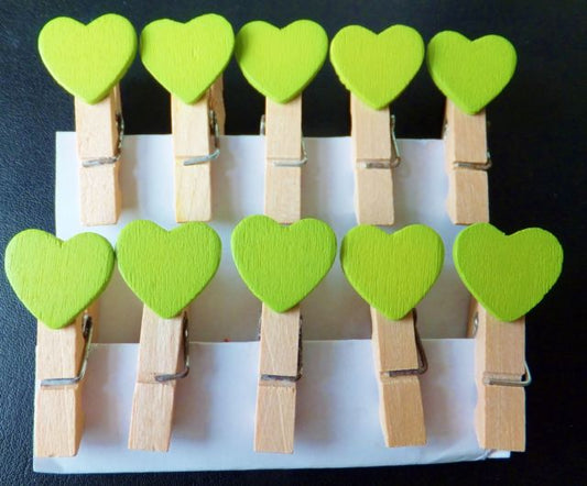 Green Heart Shape Wooden Clips