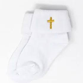 Christening/ Baptism Socks - gold cross