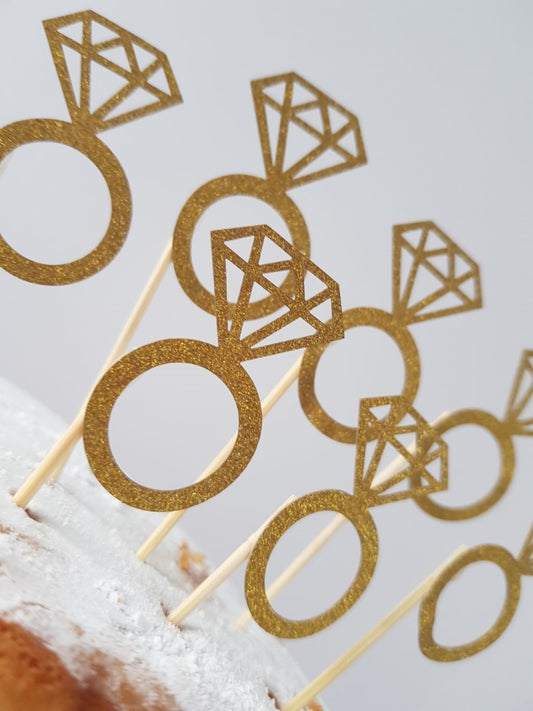 Gold Engagement Ring Cake Topper