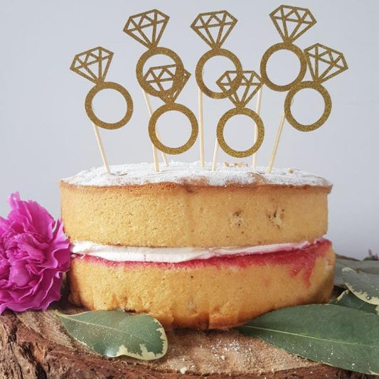 Gold Engagement Ring Cake Topper