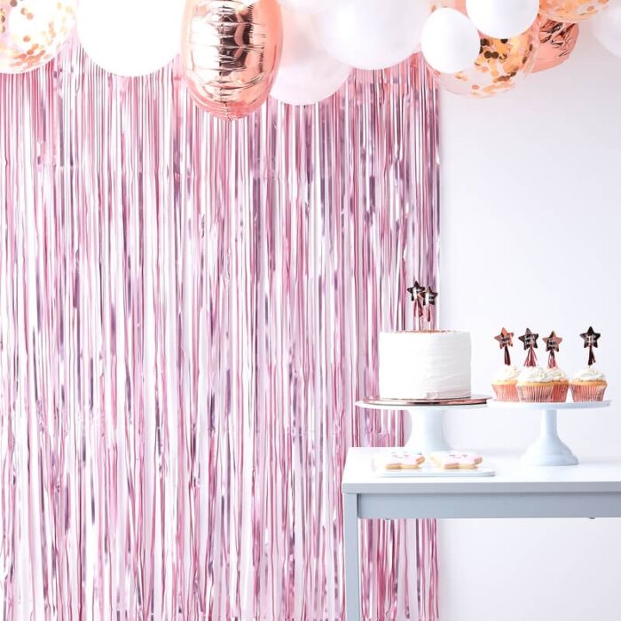 Matt pink fringe foil curtain