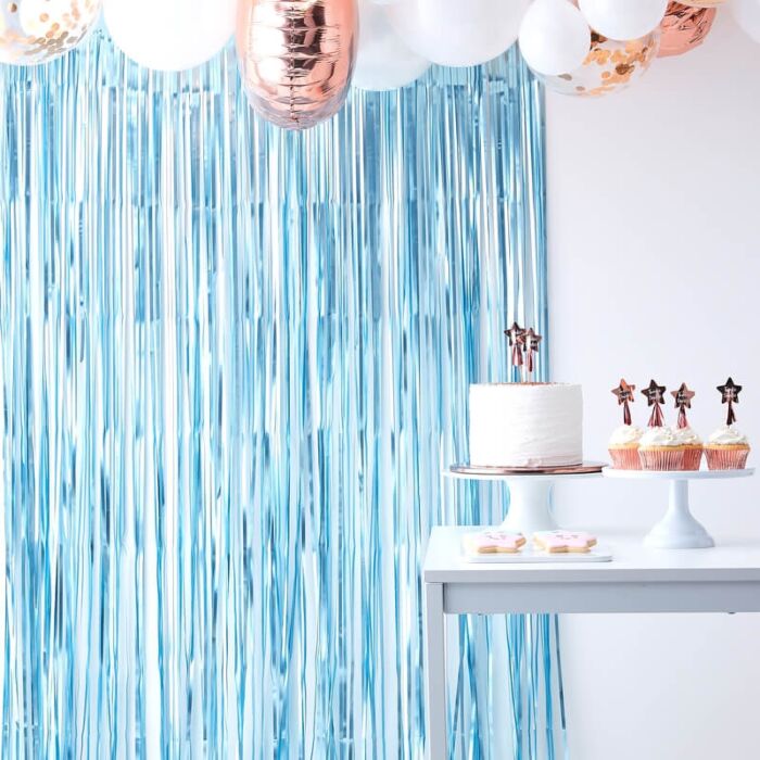 Matt blue fringe foil curtain
